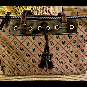 Dooney and Bourke Brown and Red Authentic Leather and Fabric Pocketbook